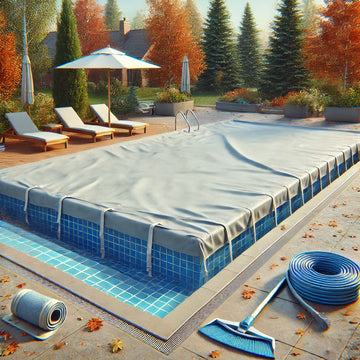 Inground pool with tarp on top closed for the winter