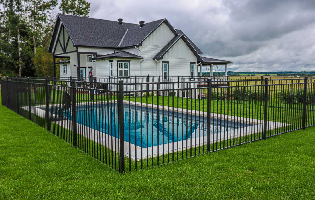 Swimming Pool, Iron Fence & House view