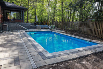 Rectangular Inground Pool Construction in Rockcliffe Ottawa with Interlock Patio