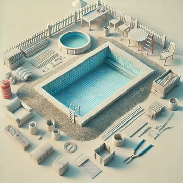 Inground pool with tools & furniture around the pool