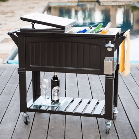 80qt Permasteel Cooler Furniture Style with Wheels and Shelf - HB Pools