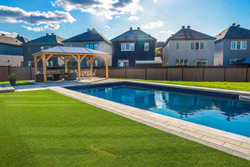 New pool construction project in Nepean showcasing Artificial turff, Gazebo and interlock 