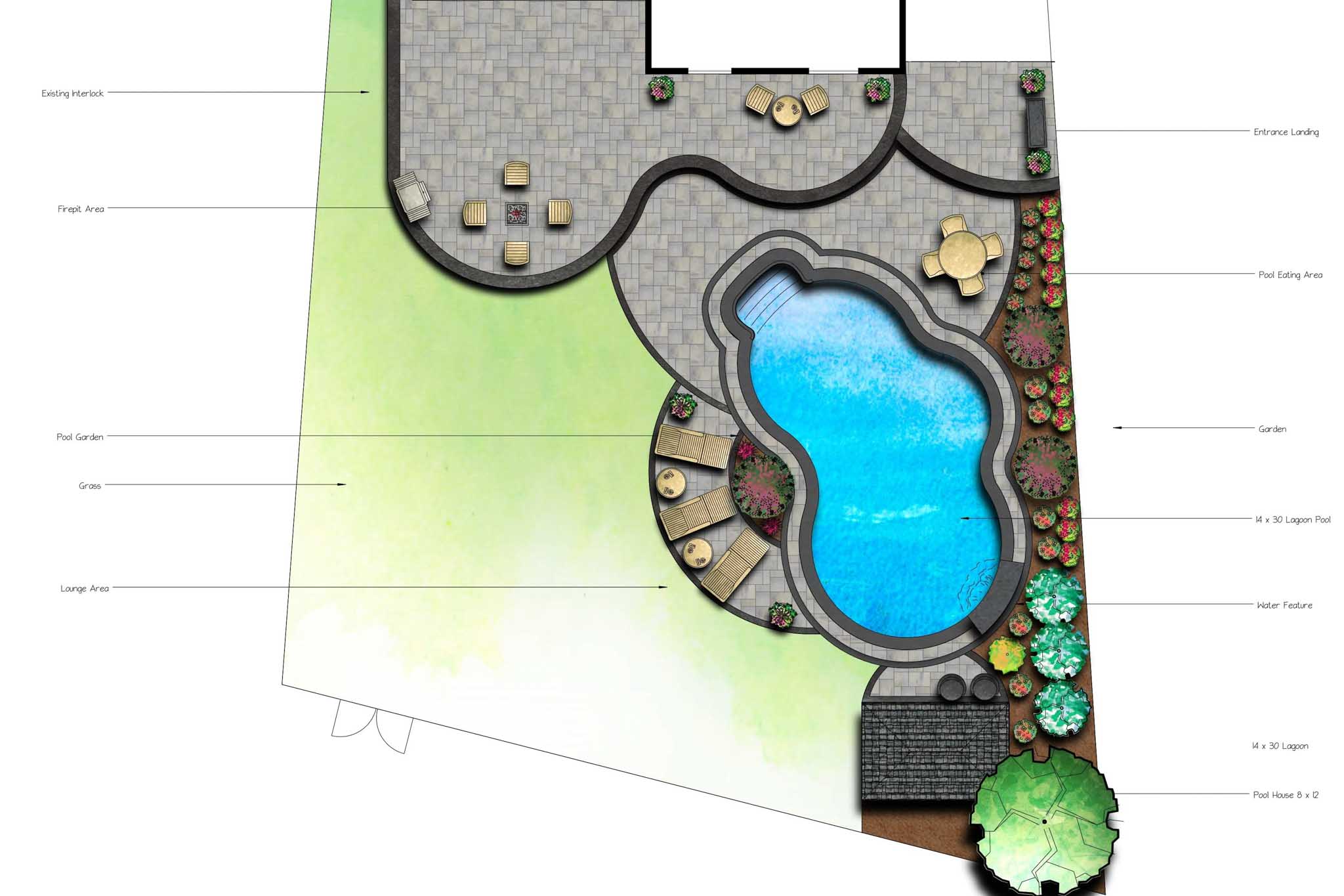 Landscape Design Plan Example | Lagoon Pool & Patio Layout