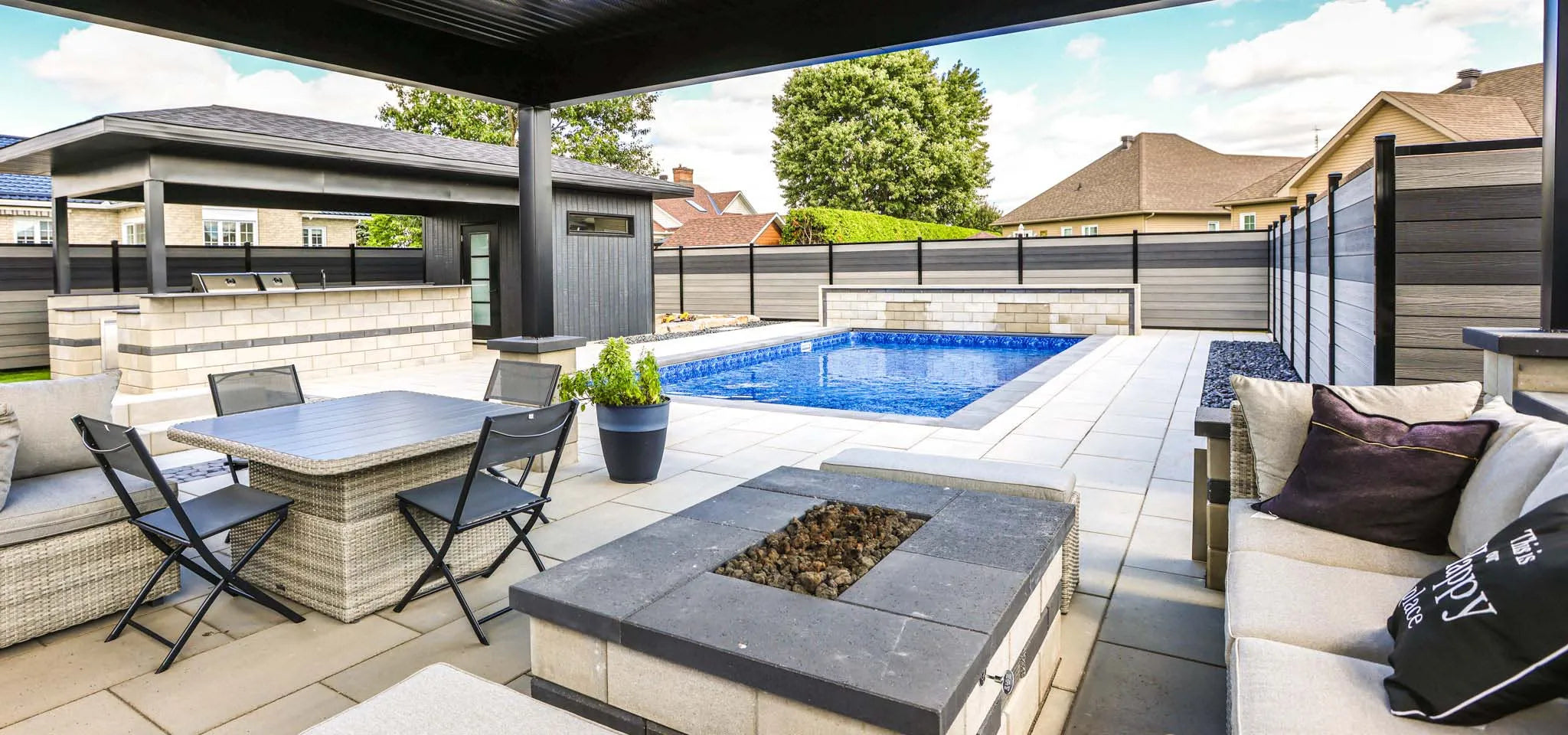 Modern Inground pool with patio and outdoor kitchen | HB Pool